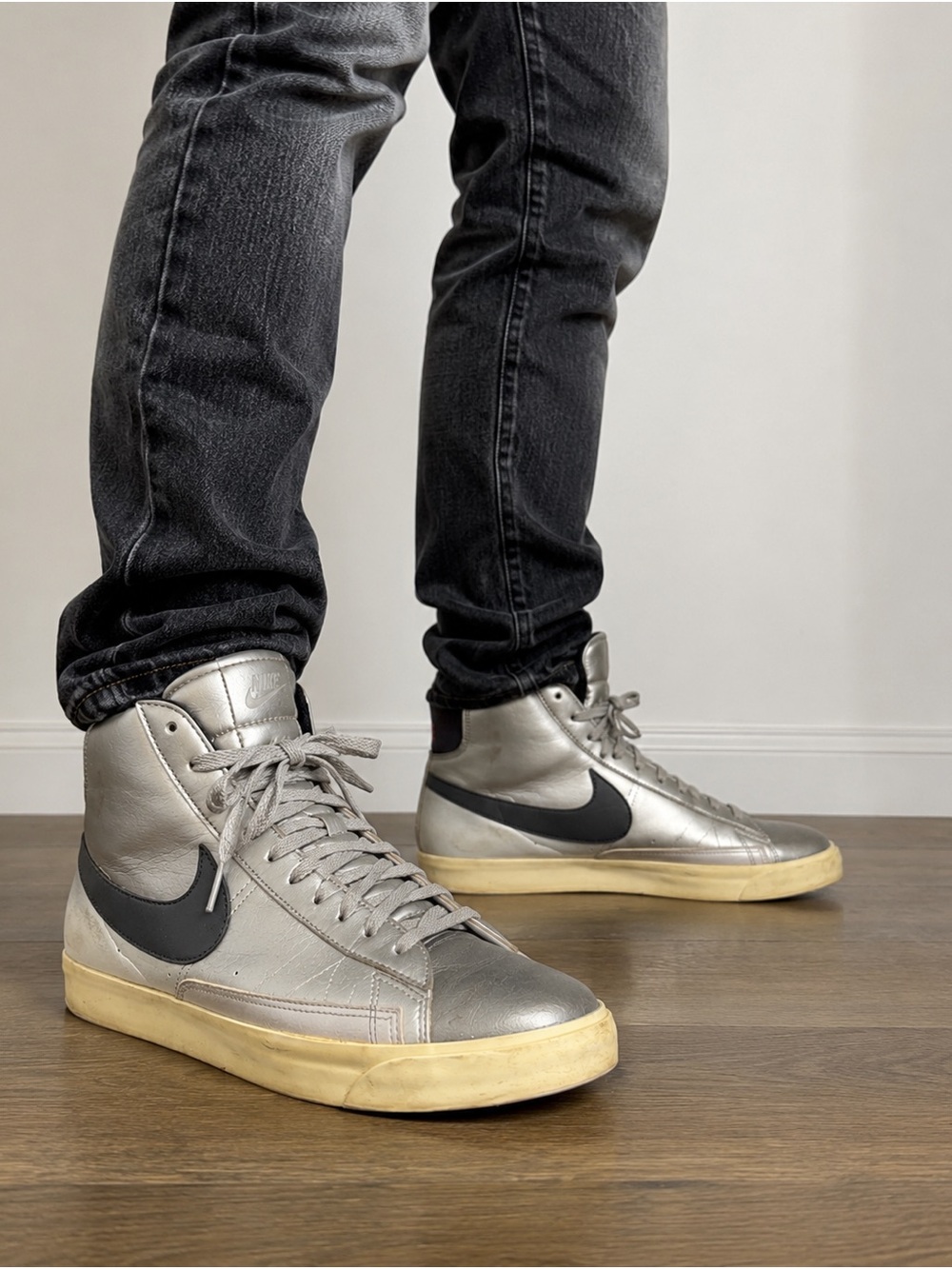 Nike Blazer Mid Vintage Silver Gray Leather High Top Sneakers Men’s US 12 EU 46